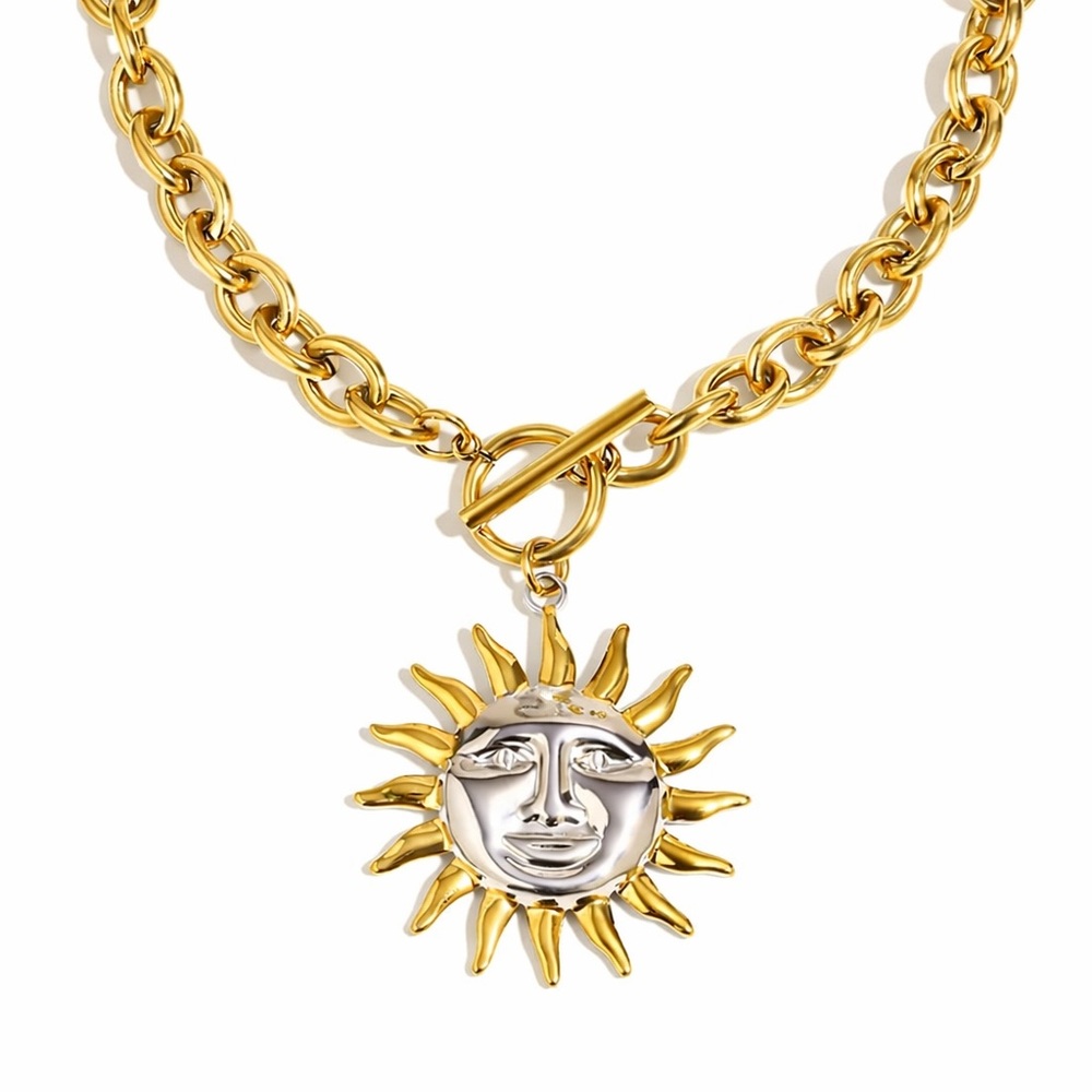 Sun Pendant Toggle Necklace - Gold & Silver Summer Jewelry